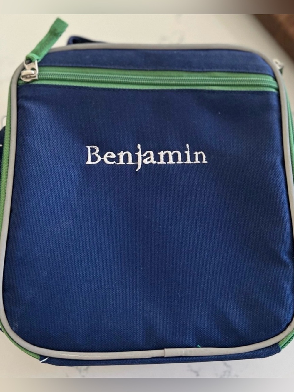 Benjamin Navy Blue lunchbox with Green Trim